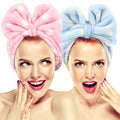 Hairizone Cute Makeup Headbands for Face Wash Shower Spa Elastic Head Band with Soft Big Bow Hair Band for Women Wrap 2 Pack (Pink/Blue) - color: Pink+Light Blue