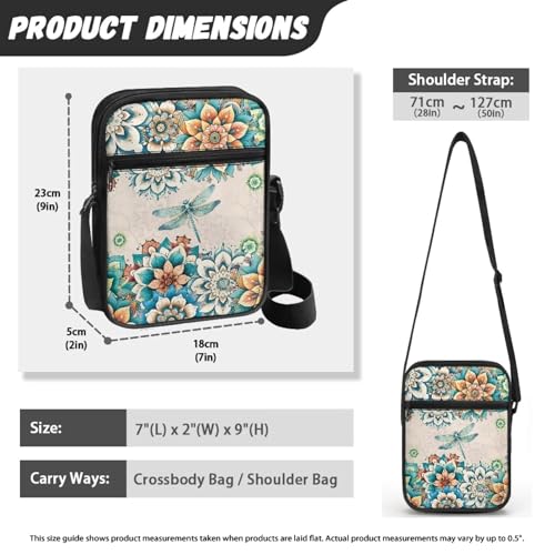 Womens Crossbody Bag Cell Phone Purse Wallet Small Shoulder Handbag for Workout Travel Gym - color: Boho Dragonfly
