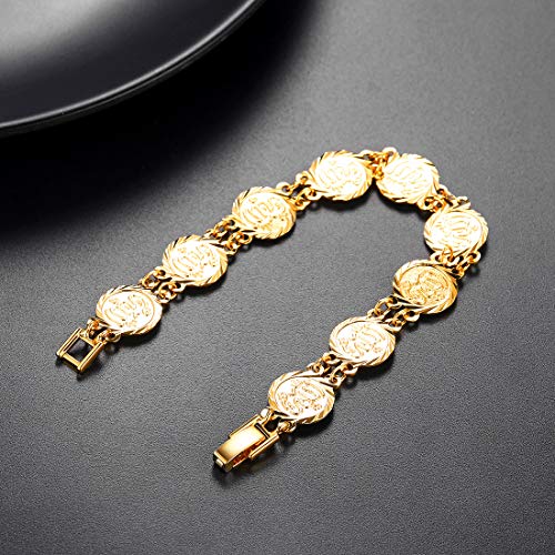 U7 Allah Necklace for Women/Men, 18K Gold Plated Square/Oval/Coin/Heart/Crescent Moon Islamic Pendant Necklace Muslim Jewelry with Chain - color: 06.Coin Necklace Gold