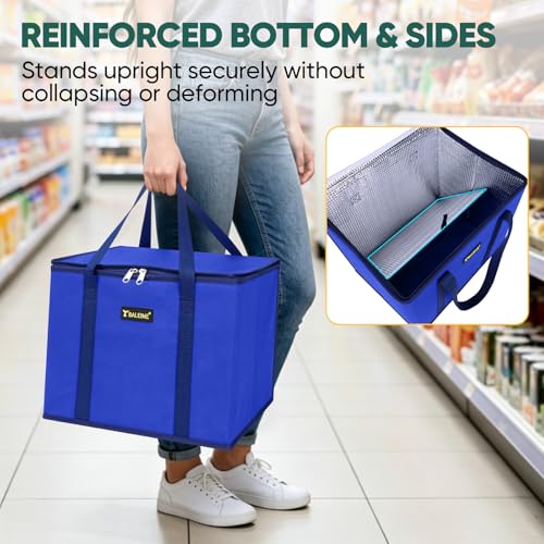 BALEINE 1Pk Insulated Reusable Grocery Bags, Foldable Shopping Bags for Groceries with Reinforced Bottom & Handles (Blue) - color: Blue, size: 1 Pack (Insulated)