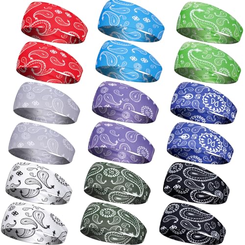 18 Pcs Sports Sweatbands for Men Women Camo Headbands Workout Non Slip Headbands Breathable Head Band Fitness Stretchy Unisex Hairband for Yoga Running Cycling Ball - color: Vintage Colors