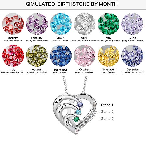 GLAMCARAT Personalized Mothers Necklace with Birthstones customized jewelry - style: 3 stones&names