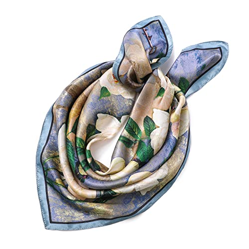 STARWHISPER 100% Pure Mulberry Silk Square Scarf-27''x27 Lightweight Hair Scarves Headscarf Night Sleeping with Gift Packed - color: Camellia