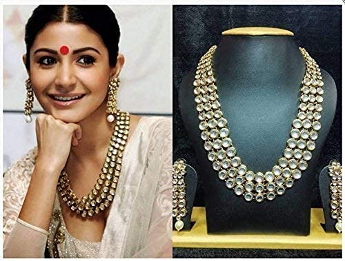 Aheli Indian Bollywood Style Wedding Faux Kundan Necklace with Earrings Set Ethnic Bharatanatyam jewellery set Gift for Women - color: White 3