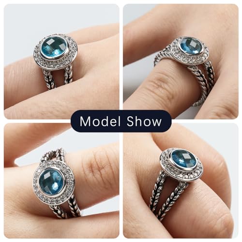 Designer Inspired Twisted Cable Statement Rings for Women Fashion Jewelry 8 MM CZ Split Shank Cable Ring Gift - color: Blue