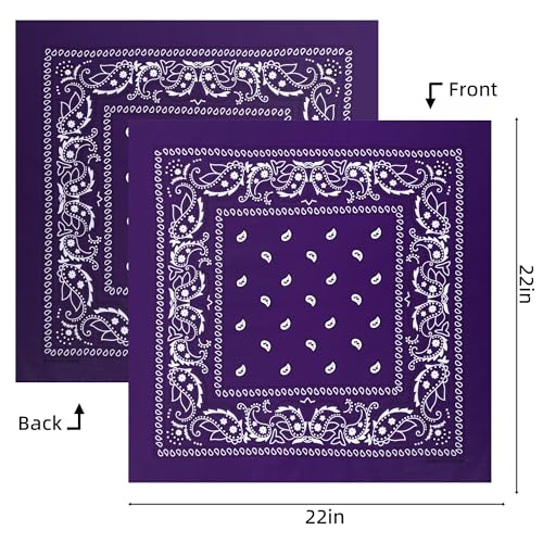 Raylarnia 8 PCS 100% Cotton Bandanas, 22 Inchs Multi-Purpose Bandana Scarfs Headbands for Men and Women - color: 4-purple/4-light Purple
