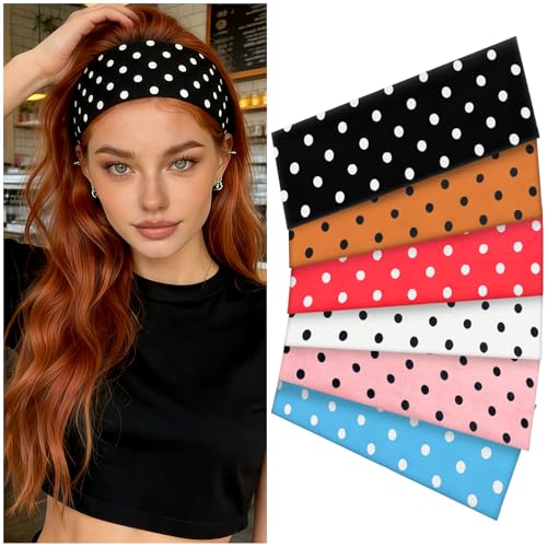 Zkptops 6Pcs Dot Headbands for Women Girls Non Slip Trendy Cheetah Wide Headbands Fashion Elastic Cute Soft Boho Cotton Fabri Hair Bands Stretchy Head Accessories for Daily Workout Sport Yoga Running - color: A-Dot