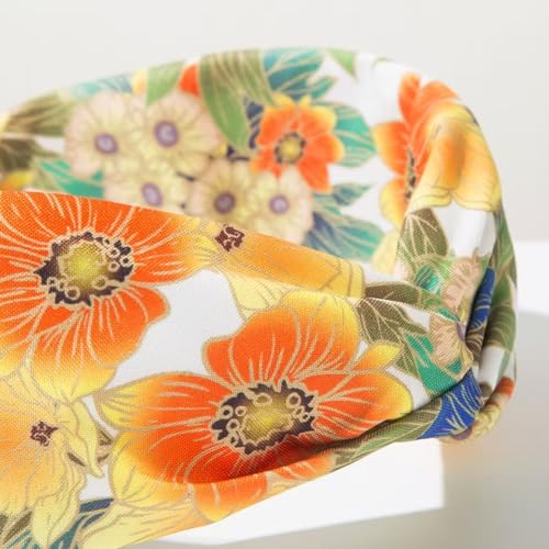 4 Pack Flower Printed Headbands for Women Wide Knotted Headbands Fashion Hair Bands-Island Style - color: Island Style