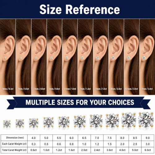 Moissanite Stud Earrings for Women & Men 18K White Gold/14K Gold Plated 925 Sterling Silver Stud for Sensitive Ear VVS1 Clarity Diamond Sparkle Jewelry Gifts with Sentimental Gift Box - color: 02 April-Diamond Clear White-Gold, size: 4mm-0.6 Carat-(0.3ct*
