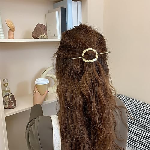 Ycfesh 2PCS Vintage Metal Hair Slide Pins Barrettes Geometric Hair Sticks Gold Hair Fork Minimalist Circle Hair Clip Hair Accessories for Women Girls Long Hair