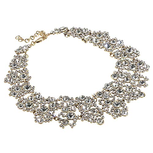 Jerollin Crystal Rhinestone/Pearl Statement Chain Necklace, Vintage Choker Bib Pendant Necklace Bohemian Bling Tassel Collar Statement Necklace for Evening Party - color: Silver Crystal
