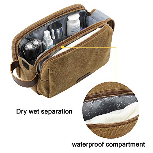 BAGSMART Toiletry Bag for Men, Canvas Travel Toiletry Organizer Dopp Kit Water-resistant Shaving Bag for Toiletries Accessories,Khaki-Medium - color: Khaki, size: Medium