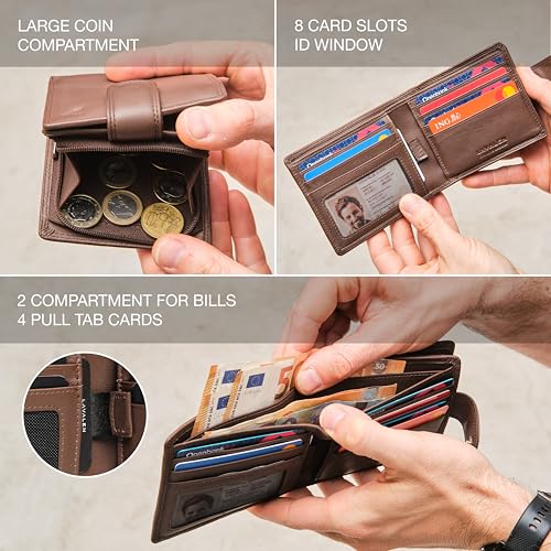 Soft Leather Wallet for Men - Mens Wallet Bifold with Zipper Coin Pocket - Holds Bills, Credit Cards, Coins - Carteras para Hombres Piel - Billeteras de Hombres Cuero Original - RFID Blocking - color: Brown