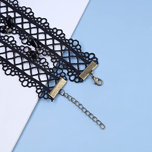 Boho Black Crystal Lace Choker Necklace Tassel Black Teardrop Necklace Choker Gothic Droplet Rhinestone Collar Necklace Retro Vintage Necklace Chain Jewelry for Women and Girls(Black A) - color: Black C