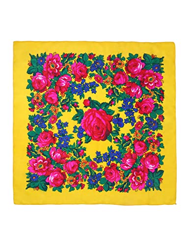MJ SERECA Acrylic Bandana Printed Hair Scarf Square Ukrainian Head Scarf Floral Babushka Neck Scarf for Women 30"/42"/60" - color: 1 Pack-e 60"