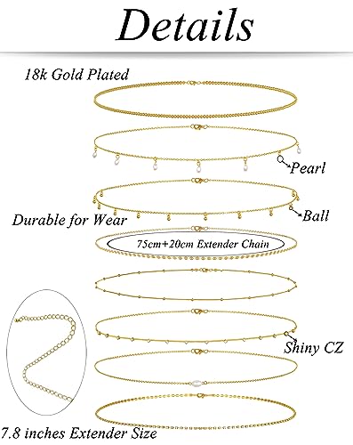 Tornito 8Pcs Waist Belly Chain CZ Heart Pearl Snake Bead Sequin Paperclip Belly Chain Summer Beach Sexy Body Chains Jewelry Accessories for Women Adjustable - style: B:8Pcs(Bead)
