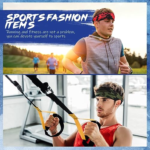 18 Pcs Sports Sweatbands for Men Women Camo Headbands Workout Non Slip Headbands Breathable Head Band Fitness Stretchy Unisex Hairband for Yoga Running Cycling Ball - color: Vibrant Colors