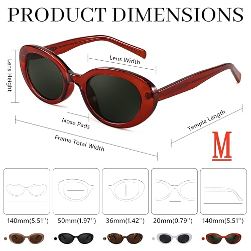 FEISEDY Sunglasses Womens, Retro Oval Cateye Sun Glasses Men, Small 90s Style B4128 - color: Red