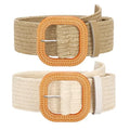 SUOSDEY 2 Pack Straw Woven Elastic Belt Braided Stretch Wide Boho Rattan Waist Belt for Women Dresses - color: 02-khaki+beige, size: Fit Waist up to 40''