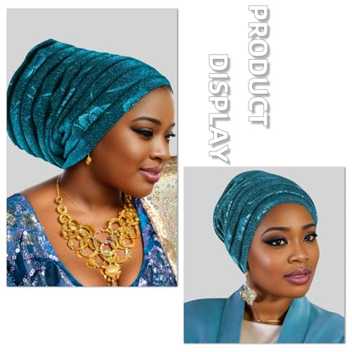 Traditional African Women's Head coverings, Shiny Layered Hats, Nigerian Headscarf, Suitable for Daily wear - color: Light Blue