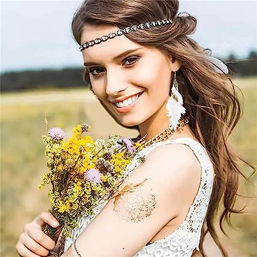 Bohemian Handmade Natural Long Feather Dangle Earrings for Women Multicolor Tassel Feathers Dangle Drop Earrings Vintage Bohemian Earrings Boho Feather Earrings - color: White