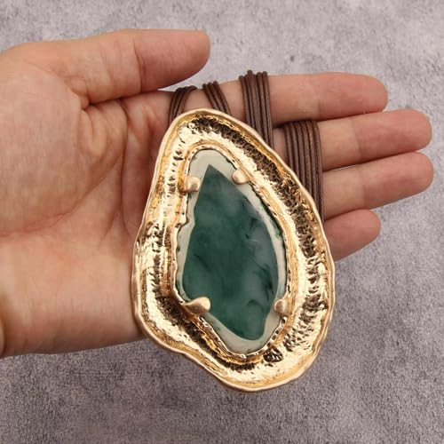 JAOYU Boho Necklace for Women Large Pendant Necklace Boho Long Choker Leather Gold Necklace Vintage Earthy Jewelry Trendy - style: Boho Choker Necklace