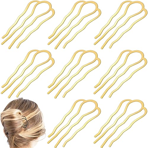 8 Pieces Hair Side Combs, Metal Hair Fork Clip Hair Pins for Buns Hair Updo U-Shape Hair Sticks for Women Hair Styling Tool Accessories (Gold) - color: Gold