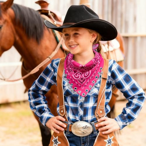 AWAYTR 100% Cotton Bandana for Cowgirl Western Cowboy Costume, 21 Inch Paisley Scarf with Grommet Western Ornaments - color: Rose Pink