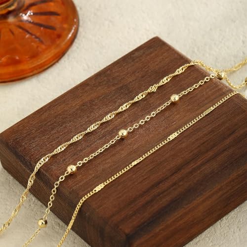 2/3 PCS Gold Anklets for Women Waterproof Cuban Link Anklet Beaded Bracelets Stackable Bracelets 14K Gold Plated Custom Jewelry Gifts Non Tarnish Lightweight - style: Gold Anklet 08