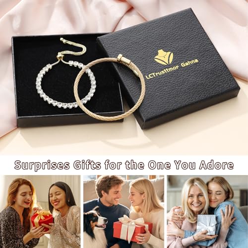 2PCS 18K Gold Plated Nail Bangle & Chain Bracelet Set for Women, Adjustable Stackable Bangle Jewelry, Dainty Gold Bracelet Gift for Women - color: Set A-tennis