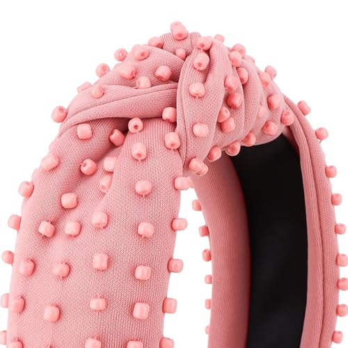 YISSION Blush Pink Knotted Headband for Women - Wide Beaded Hair Hoop, Romantic Valentine's Day Hair Accessory for Daily Wear, Dating & Casual Outfits - color: Dusty Pink