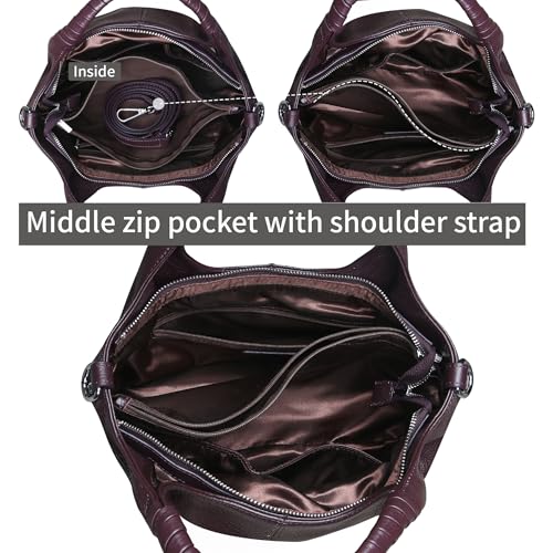Iswee Genuine Leather Shoulder Bags Purses and Handbags for Women Satchel Designer Cross Body Hobo Medium Size Tote - color: Violet