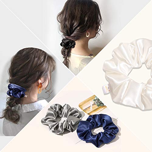 Ivyu Scrunchies, 4 Pack Silk Scrunchy for Girls Women Cute Hairties Hair Accessories Soft Ropes Ponytail Holder, White, Black, Navy, Gray - color: White Black Navy Gray
