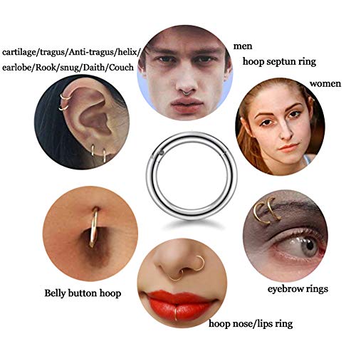 5Pcs 16G 18G Surgical Steel Nose Rings Hoop Tragus Septum Cartilage Hoop Earrings For Women Men Body Piercing Jewelry Kit Bar Length 6mm/8mm/10mm/12mm/14mm - style: 5Pcs -16G - Gold - 6mm