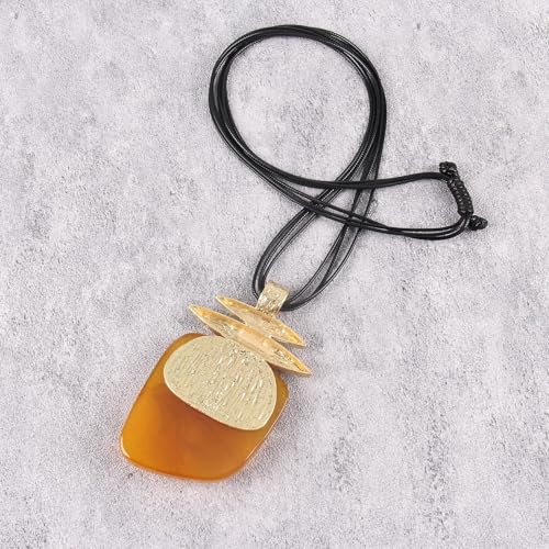 GelConnie Leather Necklace for Women Large Pendant Long Brown Necklace Circle Leather Choker Vintage Sweater Necklace Gold Chunky Boho Necklaces for Women - style: Brown Stone Necklace