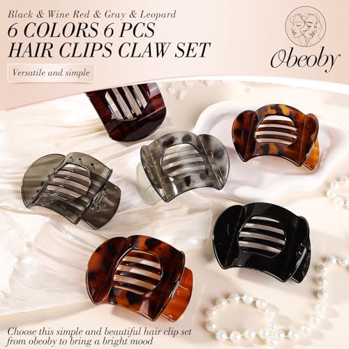 Obeoby 6 PCS Flat Hair Clips, Medium Flat Claw Clips French Hair Barrettes Accessories for Women Girls (Tortoiseshell) - color: Leopard