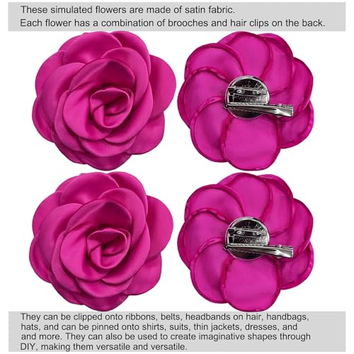 Sanrich Women's Brooches 4pcs Rose Flower Hair Clip Mexican Hair Flowers Clips Hairpin Brooch Tea Party Hats Headpieces (hot pink) - color: hot pink
