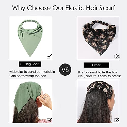 Vercret 6 Pack Hair Scarf Headband for Women Elastic Bandana Head Scarf Large Boho Triangle Kerchief with Clips Non Slip Scarves - color: H Warm Colors