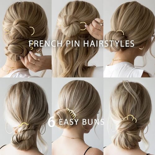 12 Pieces Hair Side Combs Metal Hair Fork Clip French Twist Comb Updo Hair Stick, U-Shape Teeth Styling Tools Messy Bun Maker Vintage Hairstyle Hair Pins Hair Accessories for Women and Girls - color: Gold