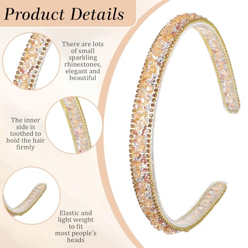 Crystal Rhinestone Headbands for Women Girls, Fashion Sparkly Beaded Hair Hoop Fancy Dressy Headbands Hair Accessories Bling Padded Hairs Bands for Women Girls(Champagne)