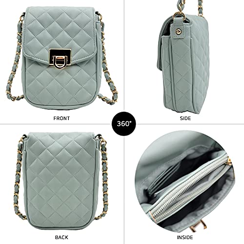 Phone Crossbody Bags for Women Small Vegan Leather Mini Shoulder Wallet Card Quilted Purse - color: A - Mint & Gold