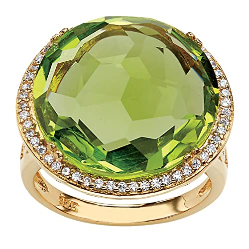 Palm Beach Jewelry 14K Yellow Gold Plated Round Lime Green Glass and Round White Cubic Zirconia Ring
