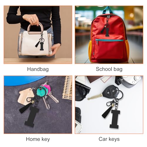 Oubaka Initial Monogram A-Z Keychain for Women, Cute Initial Letter Keychain with Tassel for Handbag Car Key Bag Keyring - color: Black-i