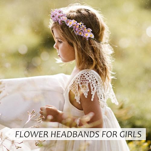 AWAYTR Flower Hippie Floral Crown - Boho Sunflower Headband for Women, Hippie Costume and Hair Accessories (Purple) - color: Purple