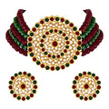 Aheli Pearl Diamond Choker Necklace & Round Earrings Gift for Women Indian Traditional Bollywood Fashion Bharatanatyam jewellery set - color: Green & Red