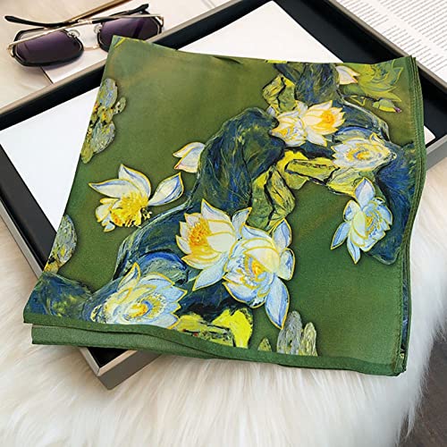 Aufeel Women's 100% Pure Mulberry Silk Small Square Scarf - Neckerchief Women - Silk Headscarf - 21" x 21" - color: Olive