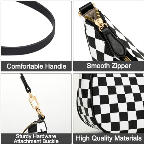 KKXIU Shoulder Bag for Women Cute Hobo Purses and Handbags Retro Clutch Underarm Purse | Cute - color: Black&white