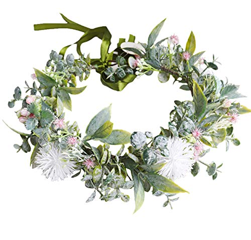 Vivivalue Boho Flower Headband Women Flower Crown Hair Wreath Floral Headpiece Halo with Ribbon Wedding Party White - color: 33