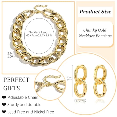 choice of all Chunky Gold Necklace Statement Necklace for Women Punk Chain Thick Gold Choker Jewelry Trendy Birthday Gifts - color: H:chunky necklace earrings set