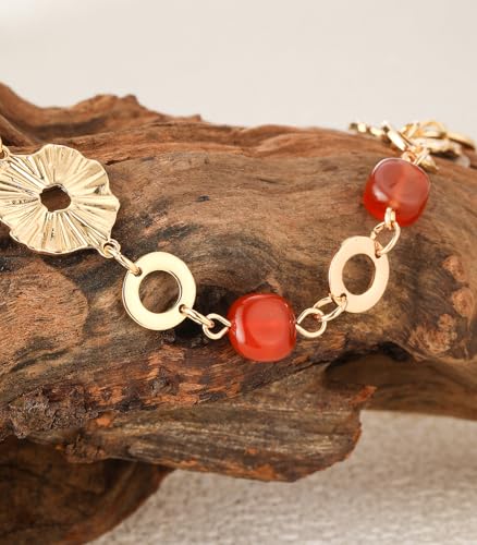 Long Gold Necklaces for Women Dainty Natural Stone Beaded Gold Necklace Mothers Day Gifts Boho Gold Costume Jewelry for Women - color: Red Agate